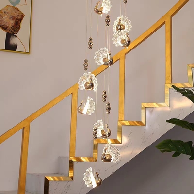 Duplex spiral staircase pick up empty chandelier Peacock wedding LED ceiling lamp chandelier acrylic decorative hanging lights for the stage and hotel
