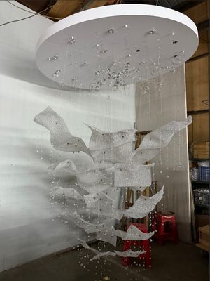 Customized Non-standard Engineering Special-shaped Flexible Woven Mesh Large Crystal Industrial Warm White Restaurant Villa