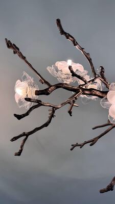 Creative Handmade Glass Plate 10-Light Branch Chandelier with Modern Retro Gold Electroplating and Adjustable Chain