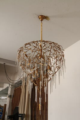Geometric Art Deco Oversized Crystal Pendant Chandelier Brass Frame Luxury Lobby Statement Lighting Fixture