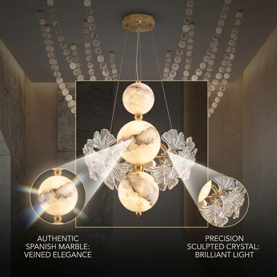 Designer Club Crystal Pendant Chandelier Light Custom Marble Hanging Fixture Luxury Lounge Decor