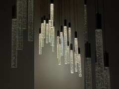 Pendant Chandelสไตล์หรูหราแบบขั้วกระบอก เตียงเงาตกแสงกระจก Pendant Liier ไฟ