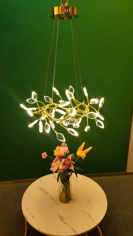 New Modern Decorative Indoor Living Room Ceiling Led Pendant Light Luxury Crystal Leaf Chandeliers