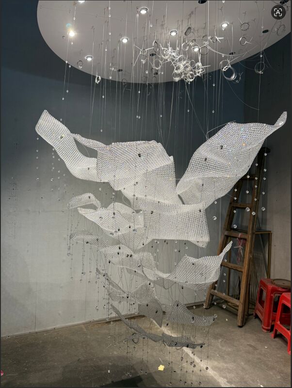 Customized Non-standard Engineering Special-shaped Flexible Woven Mesh Large Crystal Industrial Warm White Restaurant Villa