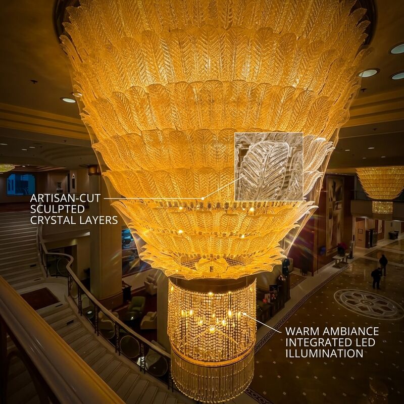 Customized Luxury Hotel Lobby Multi-Tier Crystal Large Chandelier Gold Finish Grand Entrance Lighting