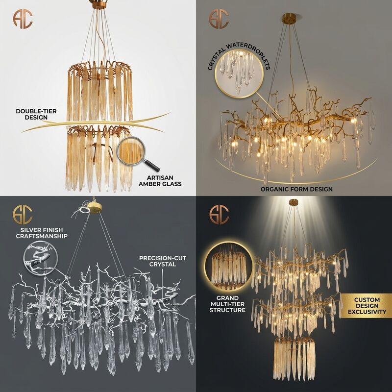 Custom Multi-Tier Crystal Chandelier Gold Finish Large Scale Hotel Villa Club Luxury Pendant Lighting Design