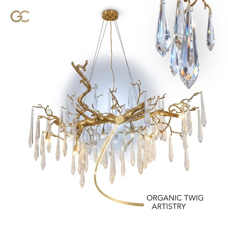 Custom Tulip Crystal Glass Chandelier Gold Finish Hotel Villa Restaurant Luxury Floral Pendant Light