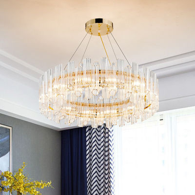 โคมไฟระย้าหรูหราสีทองด้วยไฟฟ้า 3000k ถึง 6500K Crystal Round Light