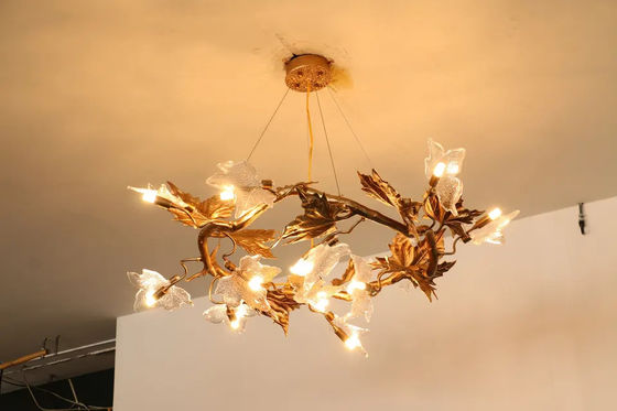 H65 Copper Body Art Glass โคมระย้าจี้ใบเมเปิ้ลโมเดิร์น ISO9001