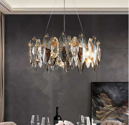 80cm Adjustbale Wire Iron Crystal Chandelier โคมไฟเพดานคริสตัลรมควัน ISO9001 240V