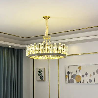 โคมระย้าคริสตัลสีเทาควันบุหรี่ LED ทรงกลมทันสมัย ​​E14 แผ่นฝ้าเพดานหนาชุบด้วยไฟฟ้า