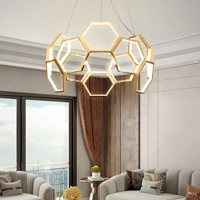 Hexagon LED Acrylic Commercial Chandelier โมเดิร์น ลําโพงประดับ