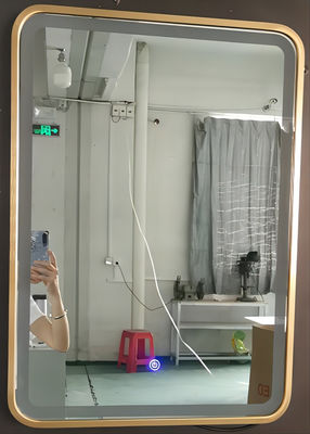 กระจกเงาทรงสี่เหลี่ยมทันสมัยพร้อมไฟกรอบอลูมิเนียมสีดำ / ทอง