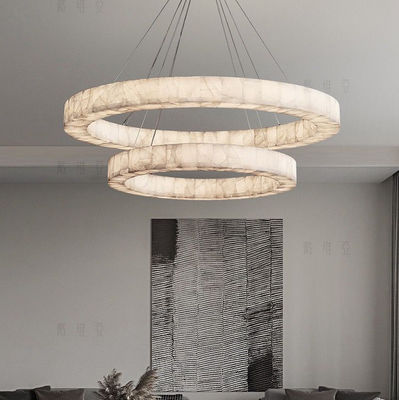 Custom European Modern Unique Circle Ring Lighting White Natural Led Alabaster Chandelier สําหรับห้องนั่งเล่น ห้องอาหาร