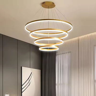โลม LED ล้อแขวนที่ทันสมัย ห้องอาหาร โลมล้อแขวนแสง 4 แหวน ปรับได้ โลมล้อแขวน