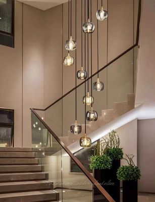 ช็อคโกแลต ทั้งหมดทองแดงบันได Pendant Lamp ปลายวิลล่า ห้องนั่งเล่น ไฟสว่างด้วยคริสตัลหรูหราและฟังก์ชันหมุน