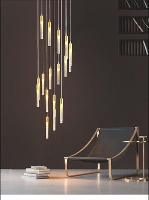 LED Patch Bulb Modern Long Crystal Rod Pendant Lamp สําหรับการออกแบบหรูในห้องนั่งเล่น ห้องอาหาร หรือบันได