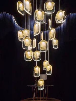 Nordic Light Luxury Designer LED Light Strip Crystal Glass Pendant Lamp สําหรับห้องรับแขก ห้องรับประทานอาหาร วิลล่าบันได