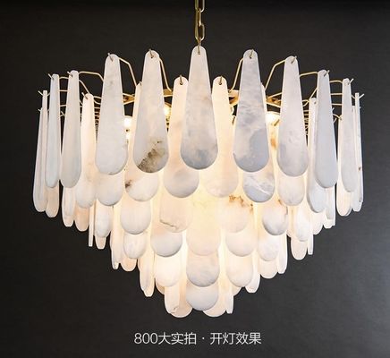 Restaurant Home Decor Alabaster Chandelier Luminaire Modern Luxury Brass Hanging Pendant Light