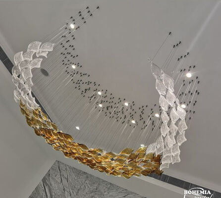 สไตล์ยุโรป Custom กระจกแอมเบอร์ ใบที่ตก ห้องนั่งเล่น หรูหราประดับเพดาน