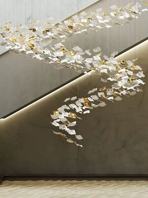 ระดับบันได Ginko Leaf Chandelier ไฟสําหรับเพดานสูง ระดับบันได Loft ห้องนั่งเล่น โรงแรม Lobby ระดับบันได