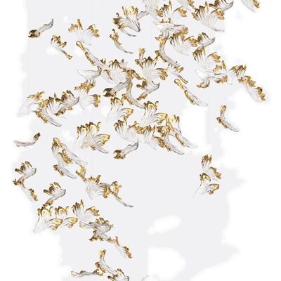 โคมไฟระย้าแก้วตกแต่งล็อบบี้โรงแรมสั่งทำพิเศษ ไฟเพดาน LED ทันสมัย ​​อุปกรณ์ไฟแชนเดอเลียร์ใบทอง