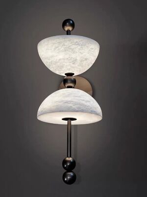 โคมไฟติดผนังทรงครึ่งวงกลมหินอ่อน ลูกปัดผิวด้าน ตกแต่ง โรงแรม วิลล่า ร้านอาหาร พื้นหลัง โคมไฟติดผนังหินอ่อนลายแตงโมเรืองแสง