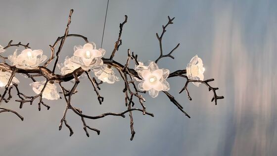 Modern Branch Creative 5 ไฟมือทํากระจกแผ่น Pendant ทองแดง หมู่เกาะครัว วงจรดวงจรดวงจรดวงจรดวงจร