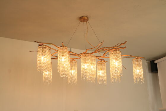 Art Deco รอบแหวนคริสตัลจี้โคมระย้า Gold Finish วงกลมหรูหราเพดานแขวนไฟ