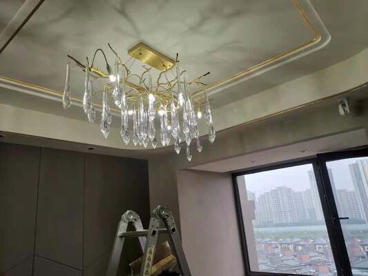 โคมระย้าคริสตัล Grand Foyer ทางเข้าหรูหราสูงสองเท่าอุปกรณ์ติดตั้งเพดานแบบหลายแสงแบบวงกลม