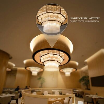 Crystal Ring Foyer Chandelier Titanium Gold Contemporary Hotel Villa Entrance Pendant Light Fixture